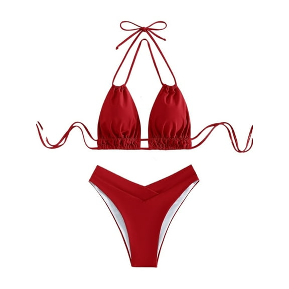 Womens Solid Color Halter Tie Back Sexy Bikini, Bathing Suits Swimsuits For Women