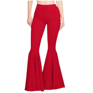 Womens Solid Color High Waist Slim Fit Casual Flared Pants Trousers