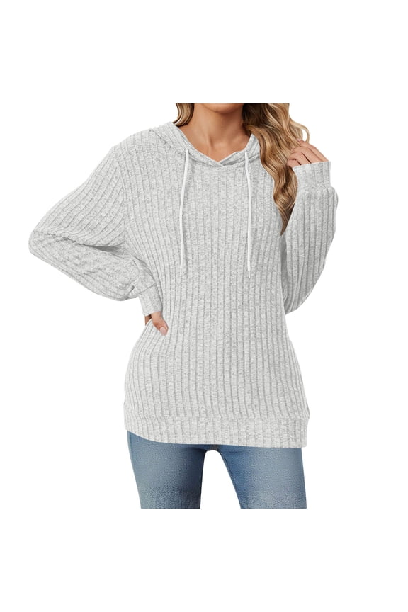 Womens Solid Color Hooded Drawstring Long Sleeve Casual Top Pullover Blouse Shirt for Comfortable Loose Daily Wear