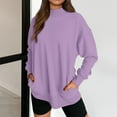 thumbnail image 1 of Womens Solid Color Hoodless Sweatshirts Fashion Trendy Round Neck Pullover Long Sleeves Loose Blouses Tops Purple S, 1 of 7