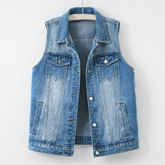Womens Solid Color Jacket Long Sleeveless Button Down Hoodless Jackets Coat Women Jean Jacket Denim plus Size Denim Dress Women Women Denim Dresses Summer Light Jackets for Women plus Denim Sweater