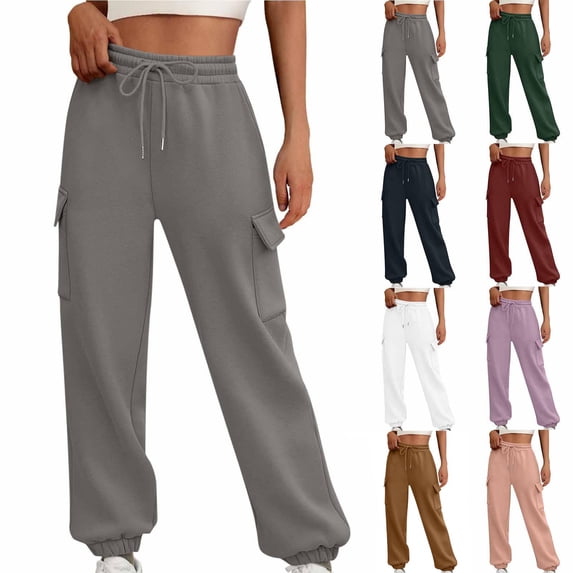 Swuxness Womens Solid Color Jogger Pants Cuffed Ankle Drawstring Casual Soft Sweatpants