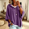 thumbnail image 1 of Womens Solid Color Knit Hoodie Drawstring 3/4 Sleeve Ribbed Hem Loose Fit Travel Lounge Outerwear Blouse Purple L, 1 of 6