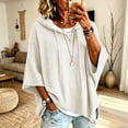 thumbnail image 1 of Womens Solid Color Knit Hoodie Drawstring 3/4 Sleeve Ribbed Hem Loose Fit Travel Lounge Outerwear Blouse White M, 1 of 6