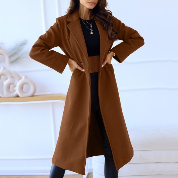 Womens Solid Color Lapel Double Coat Winter Long Button Woolen Coat Women Long Dress Jacket Mid Length Dress Coats for Women No Toe Seam Winter Jackets Boot Winter Jackets for Women Size 9-11 Wool