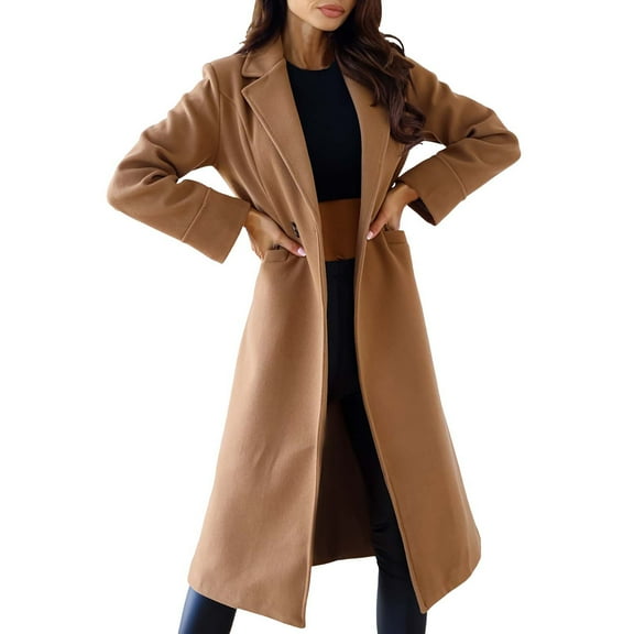 Womens Solid Color Lapel Double Coat Winter Long Button Woolen Coat winter clothing for women