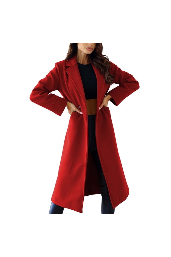 Womens Solid Color Lapel Double Coat Winter Long Button Woolen Coat winter clothing for women