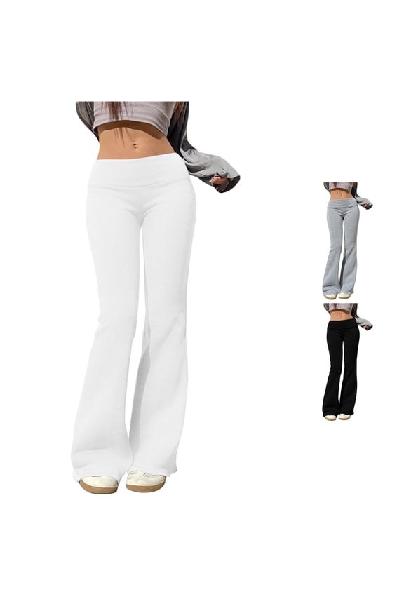 Womens Solid Color Large Folding Bottom Pants Sports Pants Elastic Bottom Pants Women Pants Casual plus Size S
