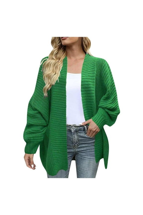 Womens Solid Color Lightweight Loose Sweaters Long Sleeve Open Front Cardigan Ribbed Knit Casual Blouse Sweater Cardigan Outerwear Tops