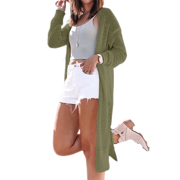 Womens Solid Color Long Sleeve Open Front Knit Sheer Cardigans Lightweight Kimono Long Sweater