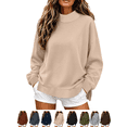 thumbnail image 1 of Womens Solid Color Long Sleeve Tunic Tops Side Slit with Button Closure Fitted Crewneck Casual Shirt with Leggings, 1 of 10