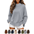thumbnail image 1 of Womens Solid Color Long Sleeve Tunic Tops Side Slit with Button Closure Fitted Crewneck Casual Shirt with Leggings, 1 of 10