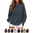 thumbnail image 1 of Womens Solid Color Long Sleeve Tunic Tops Side Slit with Button Closure Fitted Crewneck Casual Shirt with Leggings, 1 of 10
