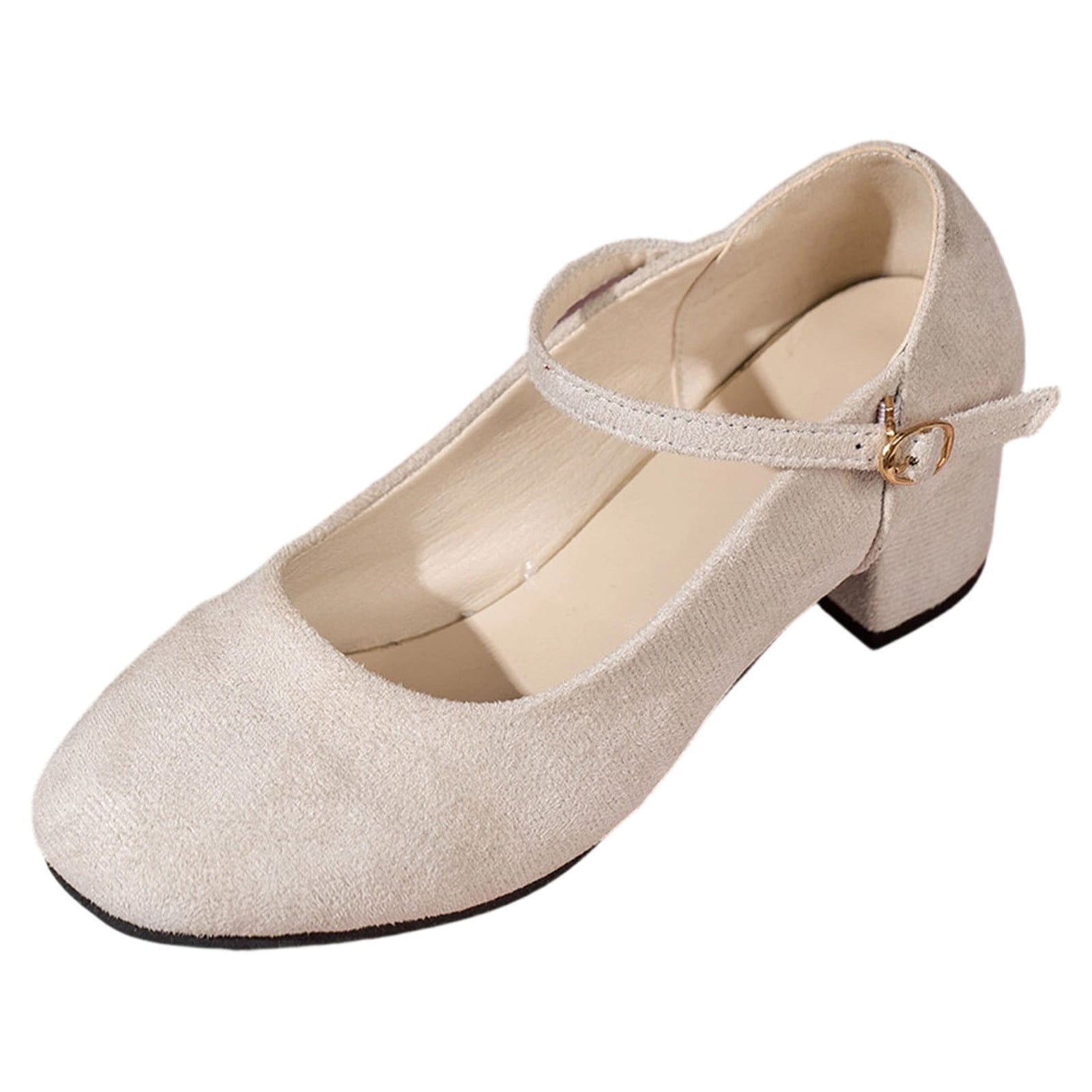 Womens Solid Color Mary Jane Pumps Rounded Toe Buckle Strap Block Heel ...
