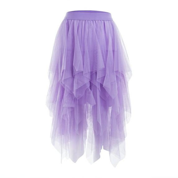 Womens Solid Color Mesh Skirt Irregular Elastic Tulle Bubble Skirt