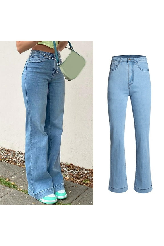 Womens Solid Color Mid Waist Casual Stretch Jeans Loose Jeans Womens Pants Straight Leg Pants Womens Long Pants on Pants Women High Waist Denim Pants Denim Waist Women Designer Pants Boyfriend