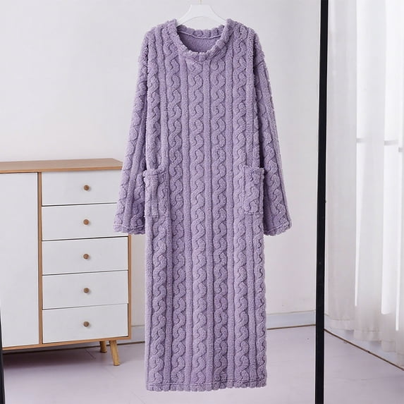 Womens Solid Color Nightgown Winter Loose Bathrobe Home Wear Nightgown