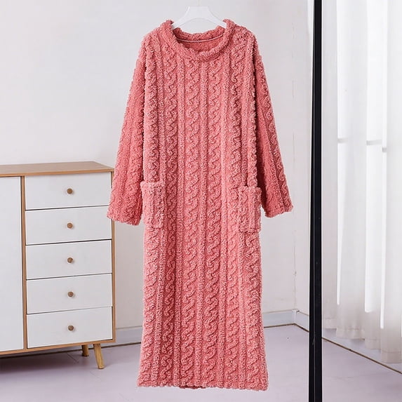 Womens Solid Color Nightgown Winter Loose Bathrobe Home Wear Nightgown