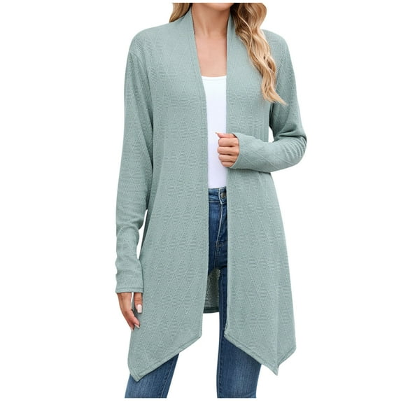 Womens Solid Color Open Front Knit Cardigan Coat Lightweight Simple Long Sleeve Loose Fit Cardigan