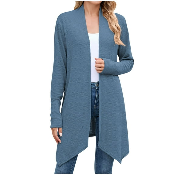 Womens Solid Color Open Front Knit Cardigan Coat Lightweight Simple Long Sleeve Loose Fit Cardigan