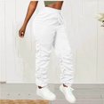 thumbnail image 1 of Womens Solid Color Pleated Cargo Pants Elastic Waist Pockets Stretchy Comfy Fabric Outdoor Hiking Casual Daily Weekend Travel Workwear Ladies Outfit White L, 1 of 7