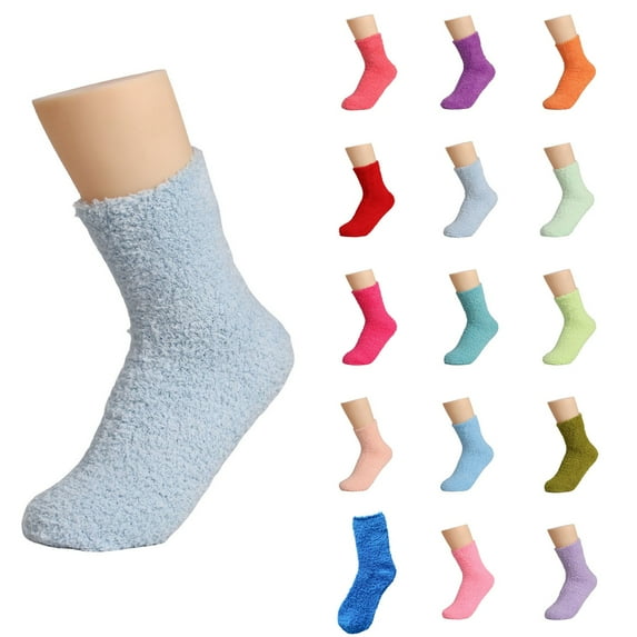 Womens Solid Color Plush Socks Winter Thickened Floor Sleeping Footwear