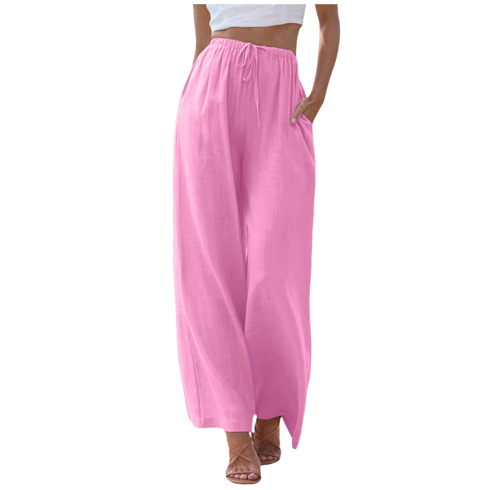 Womens Solid Color Pocket Straight Tube Loose Stretch Yoga Pants Color