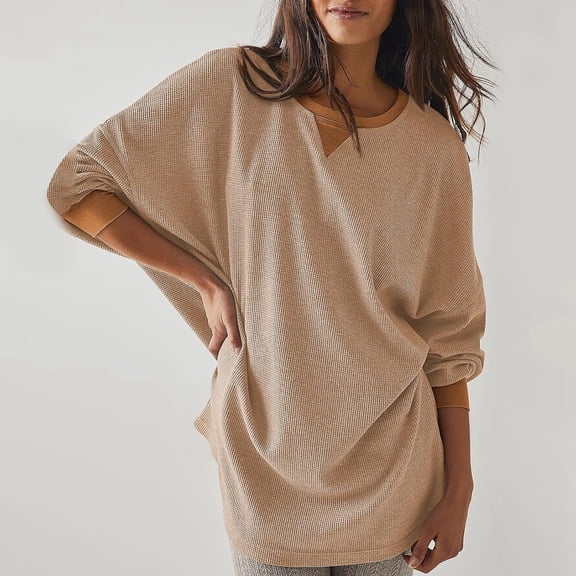 Womens Solid Color Round Neck Patchwork Pullover Color Block Long Sleeve Top Short Sleeve Shirts for Women 3x Cute 2x Shirts Lace Sleeves plus Size Women Shirts And Blouses for Work Women Long Sleeve