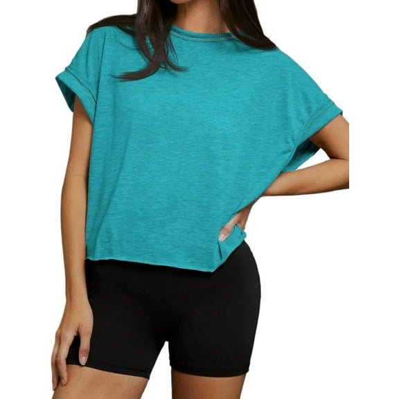 Womens Solid Color Round Neck Short Sleeve Hollow-Out Casual T-Shirt Summer Blouse For Women
