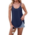 thumbnail image 1 of Womens Solid Color Round Neck Sleeveless Tank Top Basic Layering Undershirt Casual Navy Blue L, 1 of 9