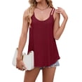 thumbnail image 1 of Womens Solid Color Round Neck Sleeveless Tank Top Basic Layering Undershirt Casual Wine Red XL, 1 of 9