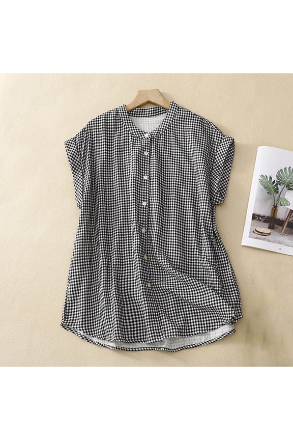 Womens Solid Color Round Neck Tunic Top - Reversible Button Down Pleated Casual Soft Breathable Versatile Everyday Fashion Wear Black L