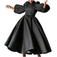 thumbnail image 1 of Womens Solid Color Satin Dresses Puffy Long Sleeve A Line Grand Swing Maxi Long Dresses with Belt, 1 of 3