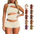 thumbnail image 1 of Womens Solid Color Shorts Set with Cinched Waist Trendy Streetwear Mini Shorts Summer Two Piece Outfit, 1 of 5