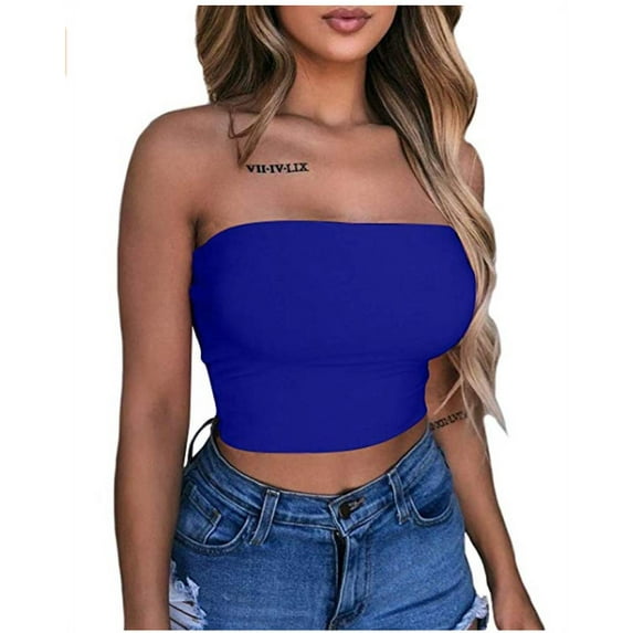 Womens Solid Color Sleeveless Cami Vest Casual Crop Top Tank Tops Strapless T-Shirt Blouse