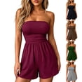 thumbnail image 1 of Womens Solid Color Summer Casual Strapless Romper Sleeveless off Shoulder Short Jumpsuits Beach Vacation Clothes Wine, 1 of 6