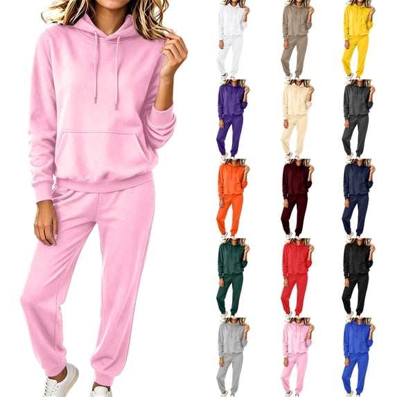 Womens Solid Color Sweatsuits 2 Piece Set Hoodie Sweatshirts and Jogger Sets Pink XXS