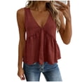thumbnail image 1 of Womens Solid Color Tank Top V Neck Tops Cami Tank Tops Hem Tie Back Sleeveless Backless Shirts Wine, 1 of 9