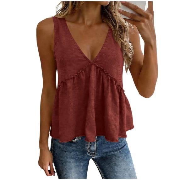Womens Solid Color Tank Top V Neck Tops Cami Tank Tops Hem Tie Back Sleeveless Backless Shirts Wine