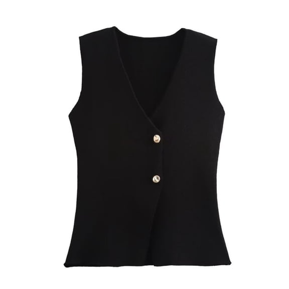 Womens Solid Color V-Neck Vest Top Sleeveless Button Down Knitting Cotton Going Out Crop Tops