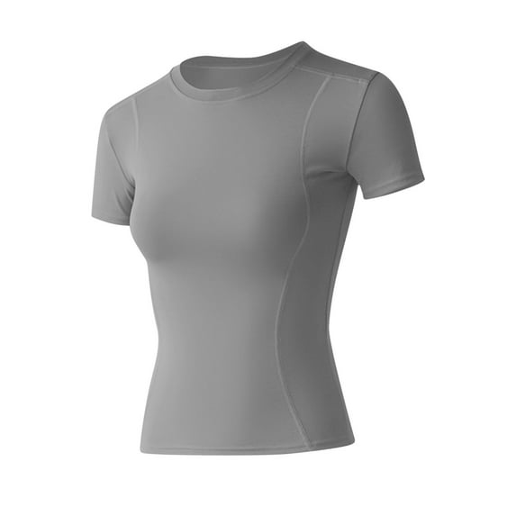 Womens Solid Color Workout Tops Short Sleeve Round-Neck Tshirts Fit Yoga Gym Basic Shirts