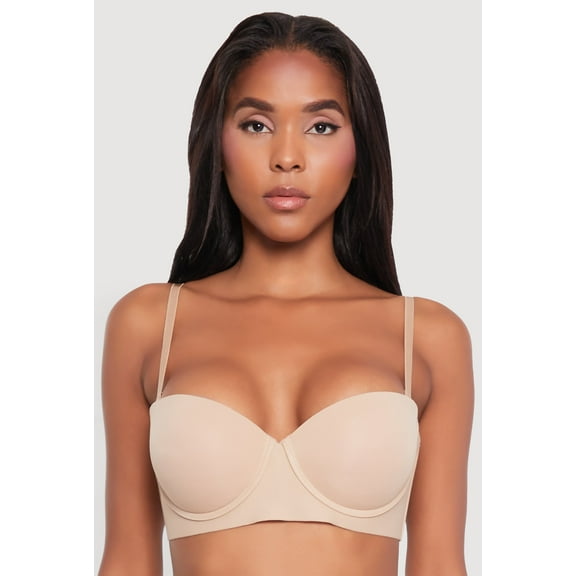 Womens Solid Convertible Padded Push Up Balconette Bra