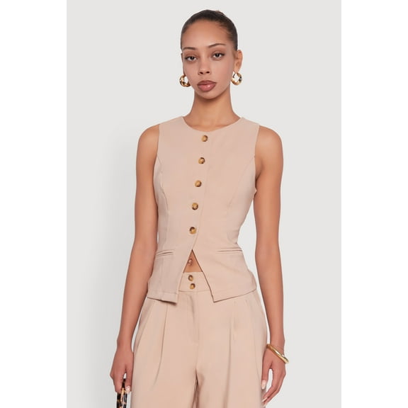 Womens Solid Crepe Knit Button Front Blazer Vest