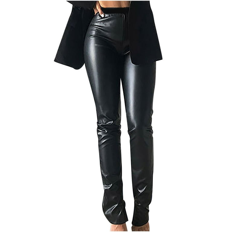  Juaugusep Women Leather Pants, High Waist Wrapped Slimming Side  Pockets Solid Color Casual Party Fall Trousers (Black, Small) : Clothing,  Shoes & Jewelry