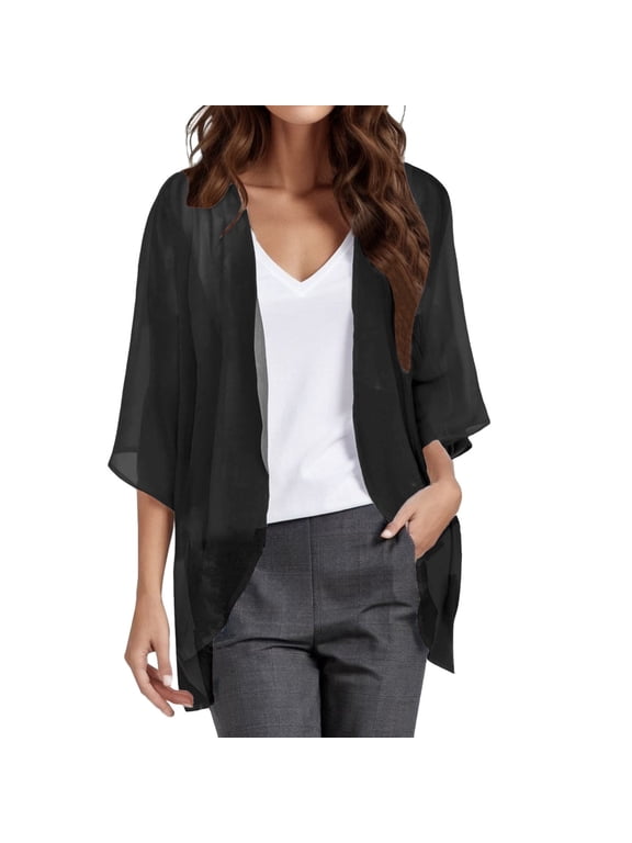 Womens Solid Elegant Puff Fall Clothes for Women Work Sleeve Cardigan Loose Cover Womens Cardigan Sweaters for Fall Up Casual Blouse Tops