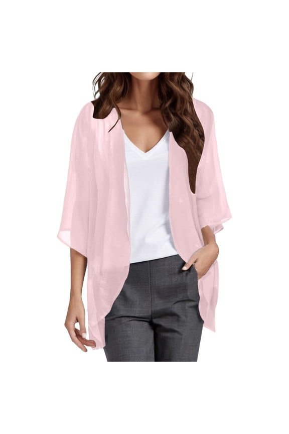 Womens Solid Elegant Puff Rib Cage Cardigan Sleeve Cardigan Loose Cover Leopard Kimono Up Casual Blouse Tops