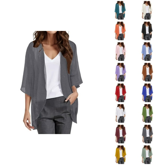 Womens Solid Elegant Puff Sleeve Cardigan Loose Cover Up Casual Blouse Tops Cardigan Sweaters for Women