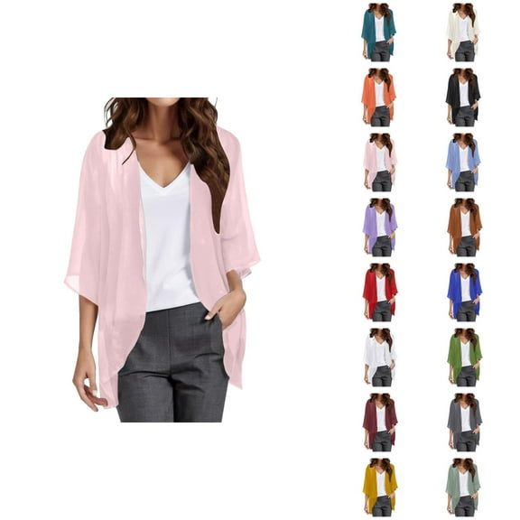 Womens Solid Elegant Puff Sleeve Cardigan Loose Cover Up Casual Blouse Tops Cardigan Sweaters for Women