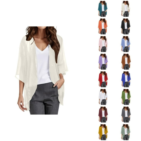 Womens Solid Elegant Puff Sleeve Cardigan Loose Cover Up Casual Blouse Tops Cardigan Sweaters for Women