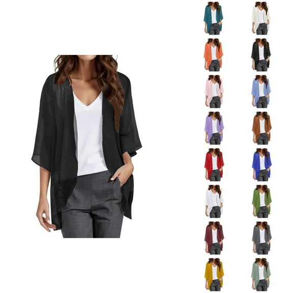 Womens Solid Elegant Puff Sleeve Cardigan Loose Cover Up Casual Blouse Tops Cardigan Sweaters for Women